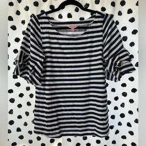 Lilly Pulitzer Navy and White Striped Top with flare sleeves